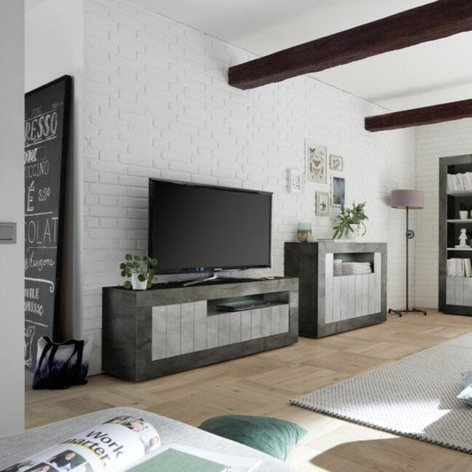 Como TV Stand, Three Doors, AV Storage - Anthracite and Grey Finish