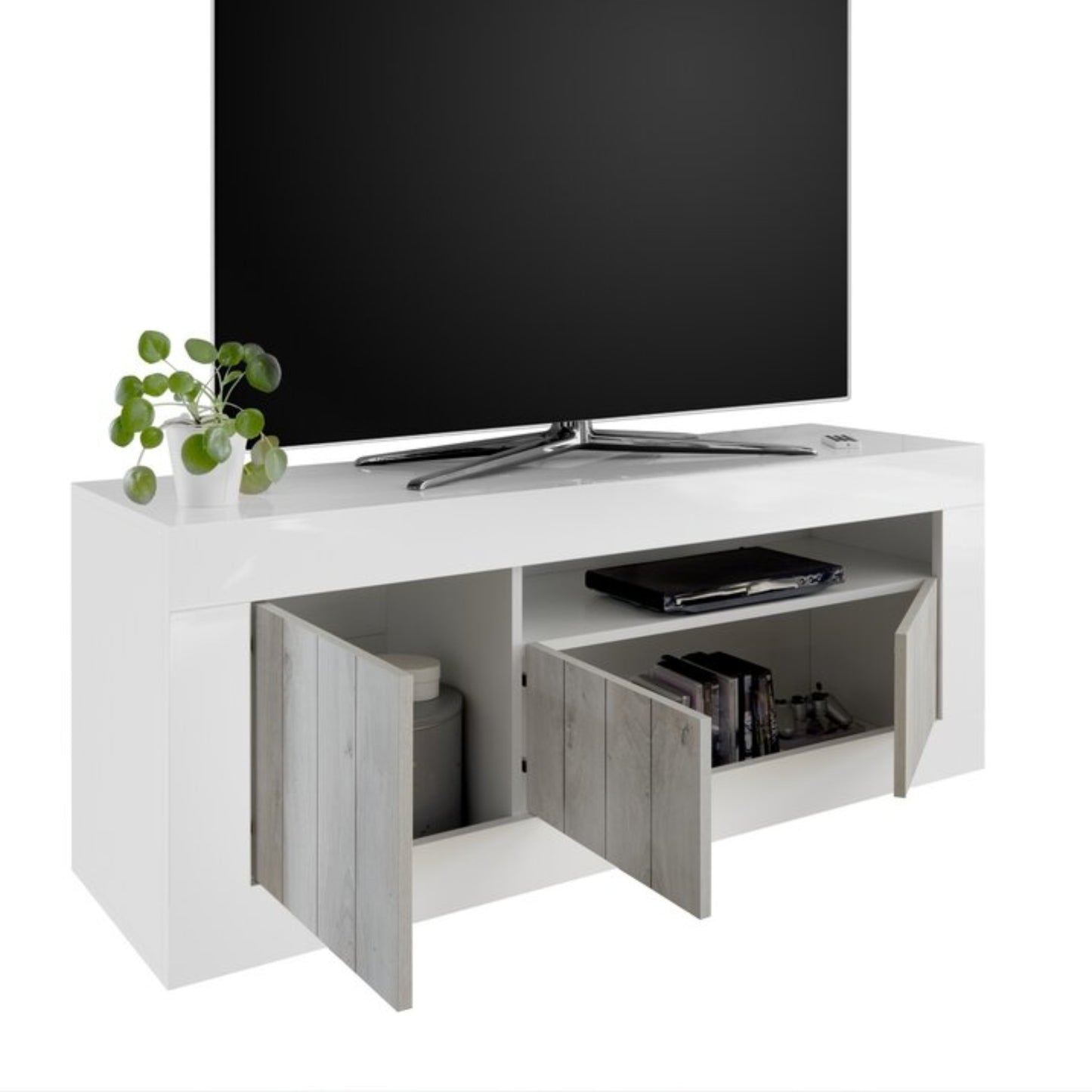 Como TV Stand, Three Doors, AV Storage - Anthracite and Grey Finish