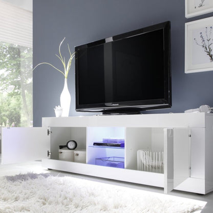 Bologna TV Stand, Two Door, AV Space, Optional Spotlight  - Gloss White Finish